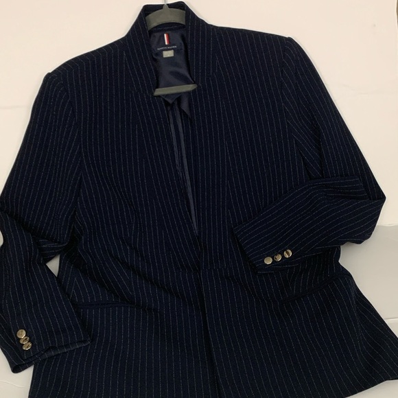 Tommy Hilfiger Women's Pinstriped Open-Front Jacket - Midnight/Ivory - Picture 3 of 15